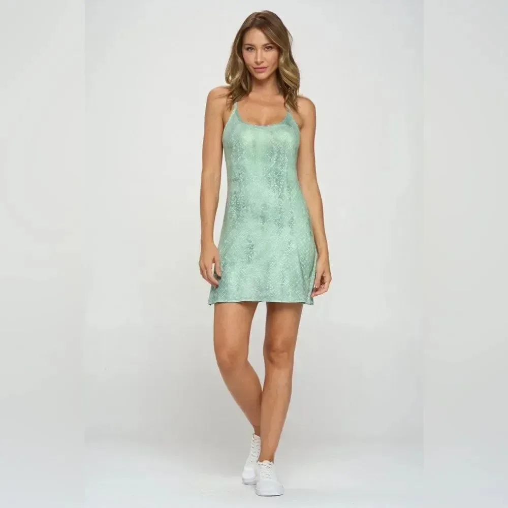 EVCR Kelly Jade Snake Skin Racerback Tennis Bodysuit Dress. Size Small